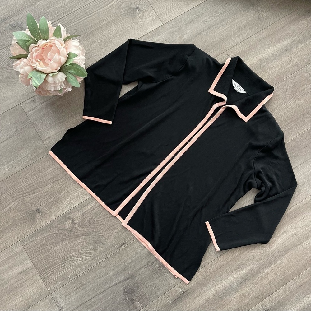New Misook Black Pink Trim Cardigan Sweater 1P